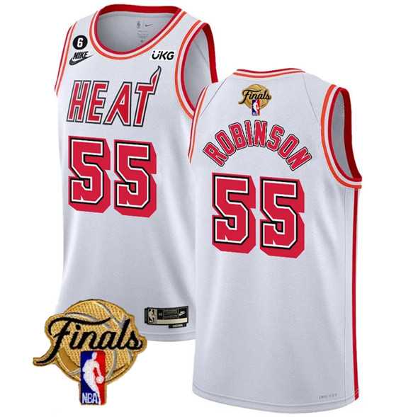 Mens Miami Heat #55 Duncan Robinson White 2023 Finals Classic Edition With NO.6 Patch Stitched Basketball Jersey